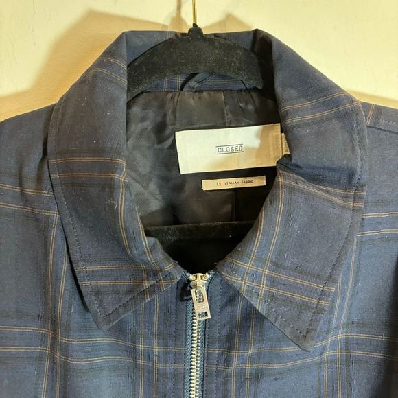 CLOSED Sz L Window  Pane Plaid Zip Up Patch Pockets Turned Collar Lined Shacket - Picture 3 of 15